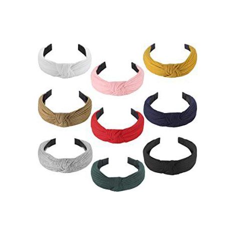 Lot de 9 bandeaux femme élastiques, serre-tête noeud, élastiques cheveux, accessoires coiffure, pack bandeaux cheveux souples (1/5)