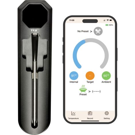 Thermomètre à viande cuisine sans fil 100 m, thermomètre pour barbecue, à rôti, avec App, fumoir, four, friteuse à air chaud, lavable au lave-vaisselle, noir (1/5)