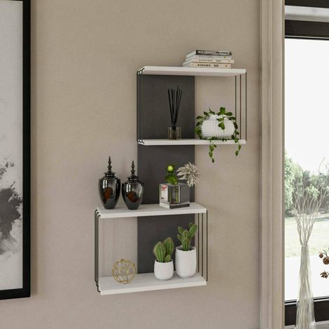 Étagère Murale, Étagère, Tablette Murale, Rayonnage Polyvalent, 65x19h96 cm, Blanc et Anthracite (1/5)