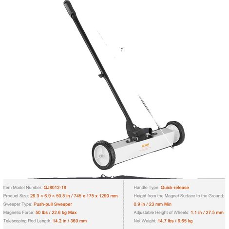 Balayeuse Magnétique, Haute Capacité de Charge, Conception Facile à Utiliser, 29.3in 50lbs MAX (1/2)