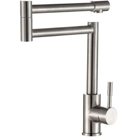 QORVA-Robinet de cuisine en acier inoxydable Sus304 Tube pliant universel Tube déformable Sortie multidirectionnelle Robinet de cuisine Mélangeur d'eau froide-chaude Mitigeur (1/5)