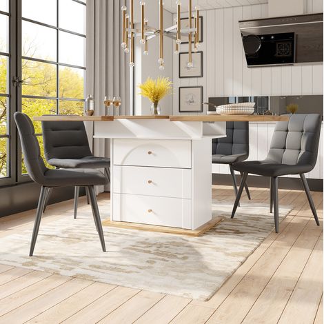 Tavolo da pranzo allungabile 110-140/80/75 cm in bianco e naturale con vano contenitore (1/5)
