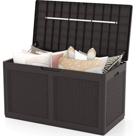 Coffre de rangement en résine 111 x 56 x 61 cm multiusage étanche solide avec double fonction banc en PP marron