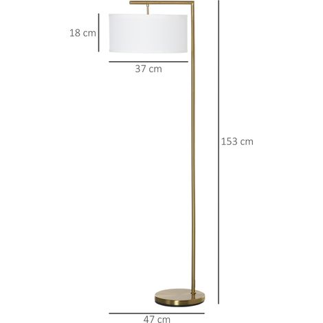 Stehleuchte, Stehlampe, E27 Sockel, Goldoptik, weißer Stoffschirm, Fußschalter, Stahl, 47 x 37 x 153 cm (1/5)