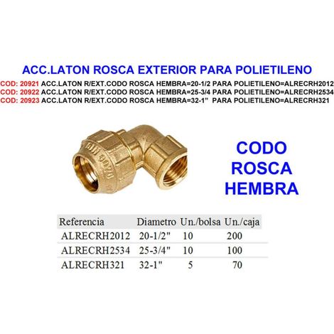 Accessorio in ottone filettato femmina 20-1/2 per polietilene RECRH 2012