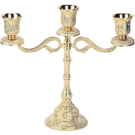 Candélabre en métal doré antique, chandelier haut, porte-bougie pour mariage ou événement. (1/3)