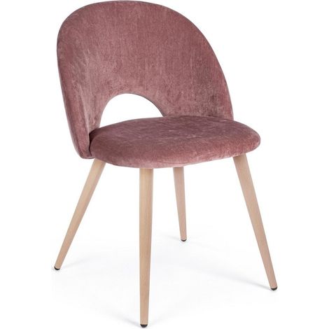 Sedia Linzey con gambe in acciaio verniciate effetto legno naturale, per arredo interno 53 x 60 x h 82 cm -Rosa / Confezione da 2 pezzi (1/5)