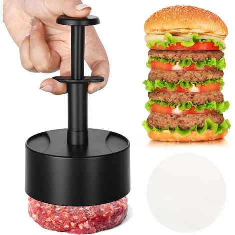 Presse à hamburger - 100 pièces - Avec 100 feuilles de papier à hamburger - Presse à hamburger - Pour viande de bœuf, légumes, viande, barbecue, barbecue de fête (1/5)