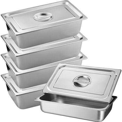 4 Pièces Bac Inox Alimentaire avec Couvercle,Bac Gastronorme,Plat Inox Barbecue,Plat Rectangulaire pour Mariner Viande,Escalopes,Empilable Set à Panure,Récipient pour Cuisine (GN1/3 32,5x17,5x6,5cm) (1/5)