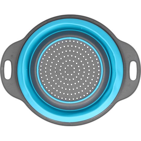 Panier égouttoir rond en silicone pliable, petite passoire à fruits et légumes avec poignée, bleu, pour cuisine domestique (1/5)
