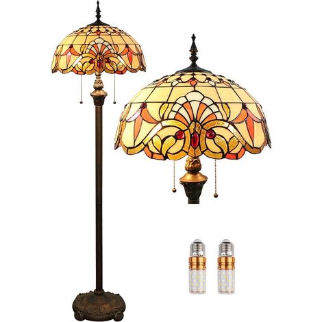 Floor Lampshade 16 Inch Vintage Stained Glass Design Reading Lamp Art Deco Living Room Study Bedroom Bedside Gifts Light (Colour: F-2) (1/5)