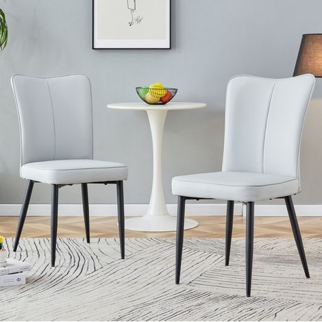 Pack de 2 sillas de comedor modernas en PU gris claro, patas metálicas negras, H 89 cm (1/5)