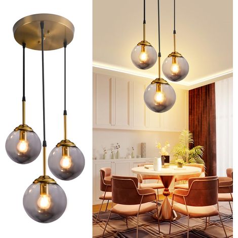Lustre moderne en métal de luxe nordique créatif transparent/fumé gris/ambre boule de verre lampe suspendue cluster e27 îlot de cuisine salon salle (1/5)