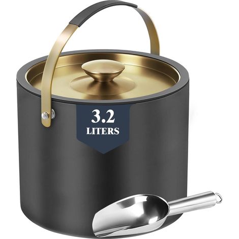 3,2L Conteneur à glaçons avec couvercle et pelle, seau à glace en acier inoxydable isolé double paroi pour bar à cocktails et fêtes (vert menthe) (1/3)