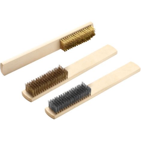 Lot de 3 brosses à manche en bois, matériaux différents, pour nettoyer les scories de soudure (1/5)