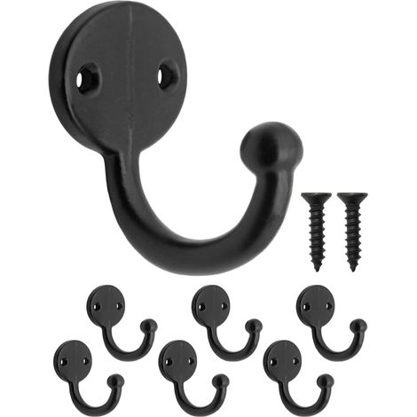 Crochet Mural - Lot de 6 - Fer Noir Vintage - Support Robuste - Salon Cuisine Salle de Bain - 36x30 mm (1/5)
