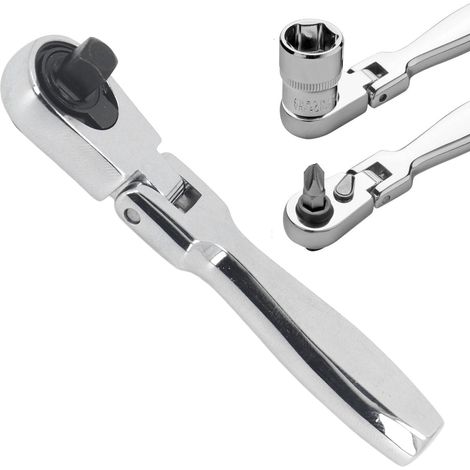 Mini clé à Cliquet 1/4, clé à Douille 2 en 1 à 72 Dents, clé à Douille à Tête Flexible Réversible, clé Dynamométrique à Dégagement Rapide, clé à Douille à Tête Mobile pour clé à (1/5)