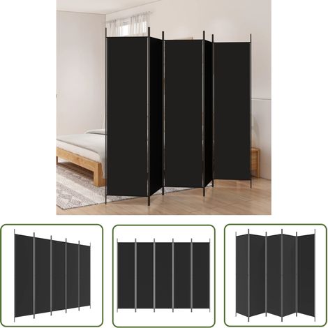 The Living Store 5-tlg. Paravent Schwarz 250x200 cm Stoff - Paravent - Raumteiler - Zimmerabtrennung - Sichtschutz - Möbel (1/5)