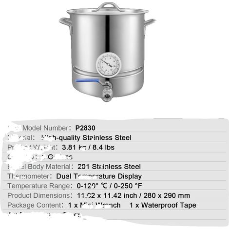Olla de cocción, acero inoxidable, capacidad de 5 galones, 5 galones sin filtro. (1/2)