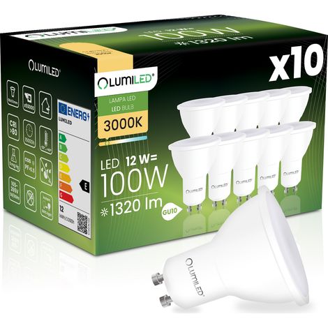 10 bombillas LED GU10 tipo foco PAR16 de 12 W = 100 W, 1320 lúmenes, 3000 K, luz cálida de 120° (1/5)