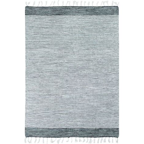 TERRA COTTON BANDES - Tapis 100% coton bandes gris-blanc 120x170 (1/5)