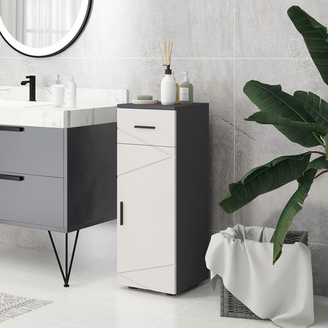 Badezimmerschrank mit Schublade und verstellbarem 2-stufigem Schrank, Holz-Badezimmerschrank, 30 x 30 x 82 cm, Grau