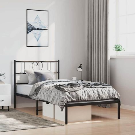 Bettgestell mit Kopfteil Metall Schwarz 100x200 cm (1/5)