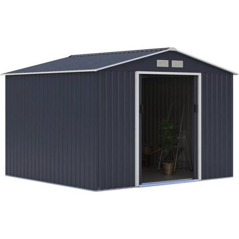 Abri de jardin en métal 7,06 m² - 277 x 255 x 202 cm - MERCURE - Kit d'ancrage inclus, 2 portes coulissantes - Gris (1/3)