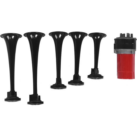 Kit 5 Avertisseurs Sonores 12V avec Compresseur Trompette Musicale Puissante pour Auto Camion Bateau (Noir) (1/4)
