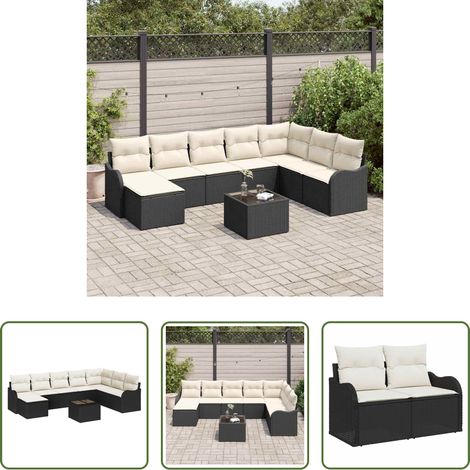 vidaXL Canapé terrasse - Ensemble de canapé de jardin 9 pcs Noir polyrotin (1/5)