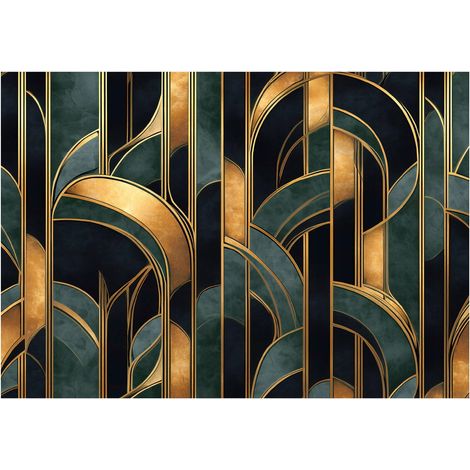 Papier peint mural art déco doré intissé grand format design intérieur salon chambre pas cher 150x105 cm