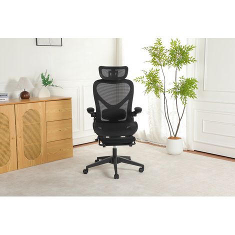 Chaise De Bureau Ergonomique Pliable En Maille, Appui-Tête 3D, Soutien Lombaire Réglable, Noir (1/5)