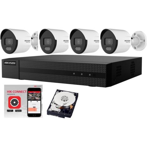 KIT Videosorveglianza IP NVR POE 4 Canali 4 MPX Hikvision CoolorVu 500GB Cloud