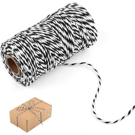 Ficelle noire et blanche, 100 m de ficelle de coton pour loisirs créatifs de Noël, ficelle de boulanger, ficelle de cuisine pour les travaux manuels, l'emballage cadeau, le jardinage et la décoration (1/5)