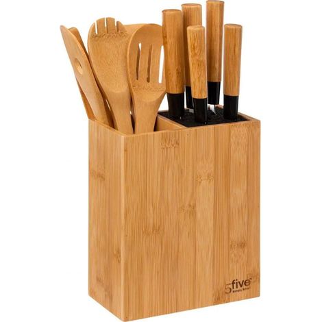 Küchenutensilien-Set mit Bambusblock: 6 Messer und 5 Küchenhelfer (1/5)