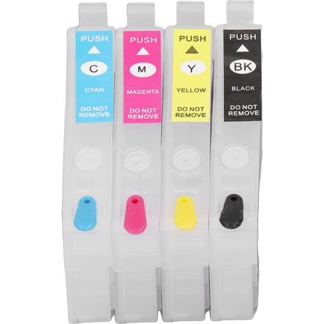 Lot de 4 cartouches d'encre rechargeables compatibles avec puce permanente pour imprimante jet d'encre T1711 T1712 T1713 T1714 noir bleu magenta jaune en PP (1/5)