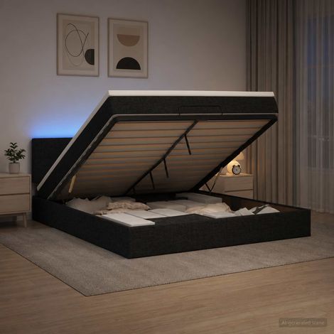 Cama tipo otomana con colchón y LED Negro 160 x 200 cm Tela (1/5)
