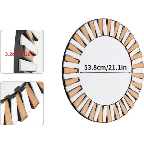 Espejo de pared con diseño en forma de sol, construcción duradera, 80 cm (32 pulgadas). (1/2)