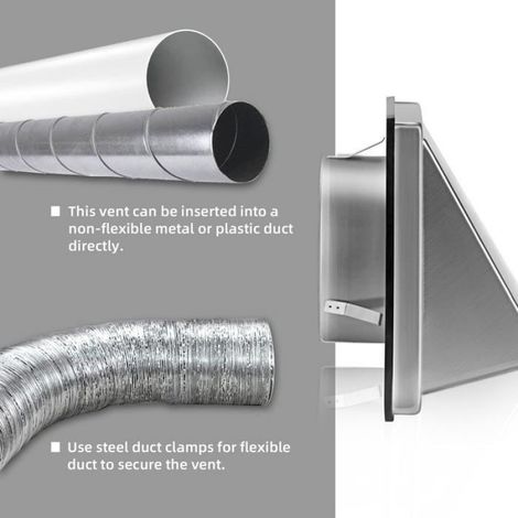 Grille D Aeration Murale - 4 Pouces - Acier Inoxydable 304 - Volet Anti Retour - Pour Salle De Bain Cuisine Buanderie - 1 Unite (1/5)