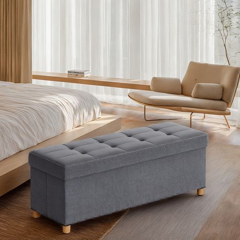 Banc de Rangement, Repose-pieds Pliable, avec Pieds, 38 x 110 x 40 cm, Bout de lit, pour Salon, Chambre, Entrée, Gris Ardoise (1/5)
