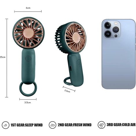 Jsdoin Mini-Handventilator, kompatibel mit Desktop- mit Schnalle, leichter USB-Ventilator, geeignet für moderne Menschen, Menschen, Menschen - und andere (Blau) (Grün) (1/5)