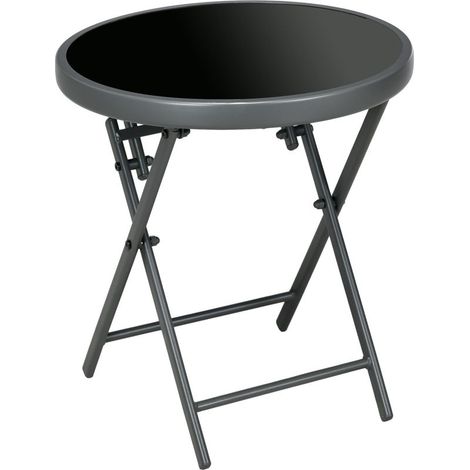 Table basse pliante table d\'appoint pliante plateau en verre trempé structure en acier ronde Ø 45 x 50 cm noir (1/5)