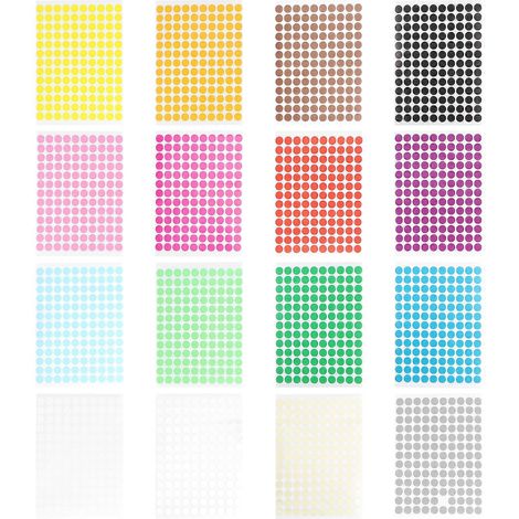 16 feuilles d'étiquettes autocollantes rondes à petits points colorés de 13 mm, couleurs assorties-M (1/3)