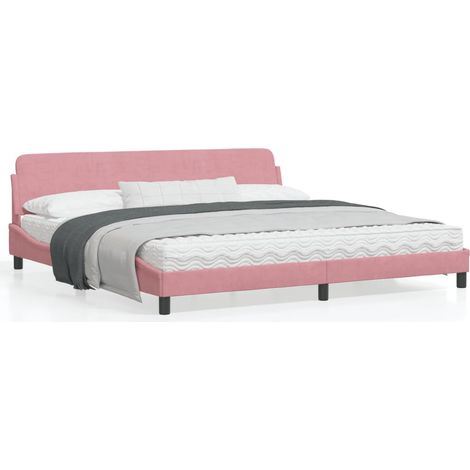 Cadre de lit avec tête de lit Rose 200x200 Velours (1/5)