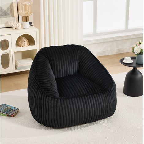Fauteuil pouf noir en chenille, rembourrage mousse à mémoire, gain de place pour salon FloraGrace (1/5)