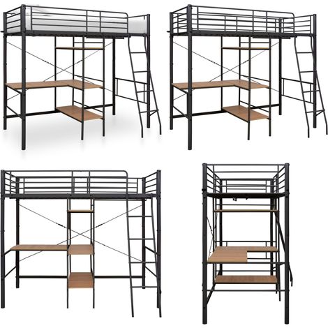 Etagenbett mit Tischrahmen Grau Metall 90x200 cm - Hochbett - Metallbett (1/5)