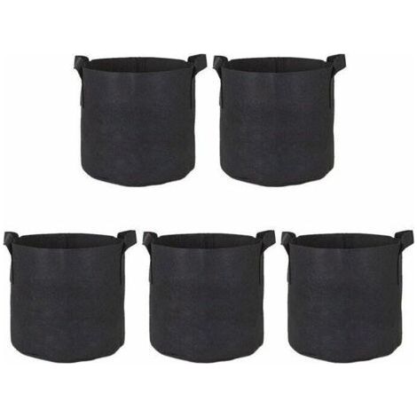 5er-Set schwarze Pflanzsäcke aus Vliesstoff – robuste, wiederverwendbare und atmungsactive Gartensäcke mit Griffen, 40x35 cm (1/4)