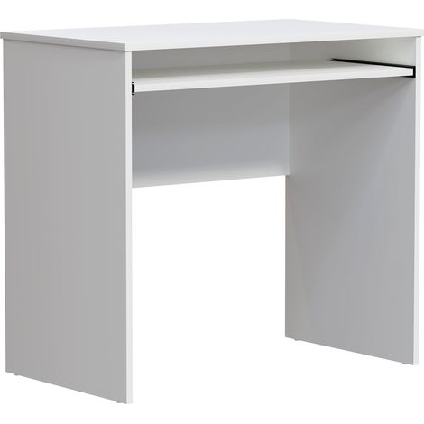 Huby Computer Desk Compact PC Workstation Shelves Storage Home Office Table, White