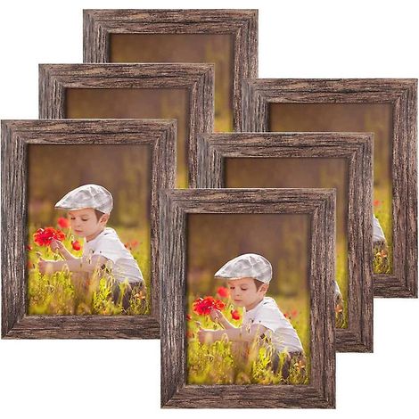 lot De 6 Cadres Photo 7x5, Cadre En Bois, Marron Rustique, Adapt Pour Montage Sur Table Ou Mural (1/5)