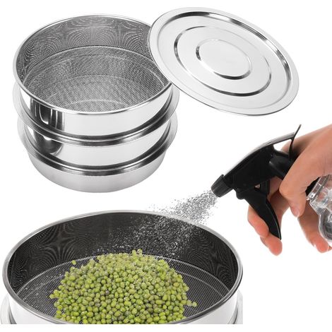 Germinador de tres niveles de acero inoxidable (17 cm) con tapa y base para hortalizas orgánicas y microvegetales. (1/5)